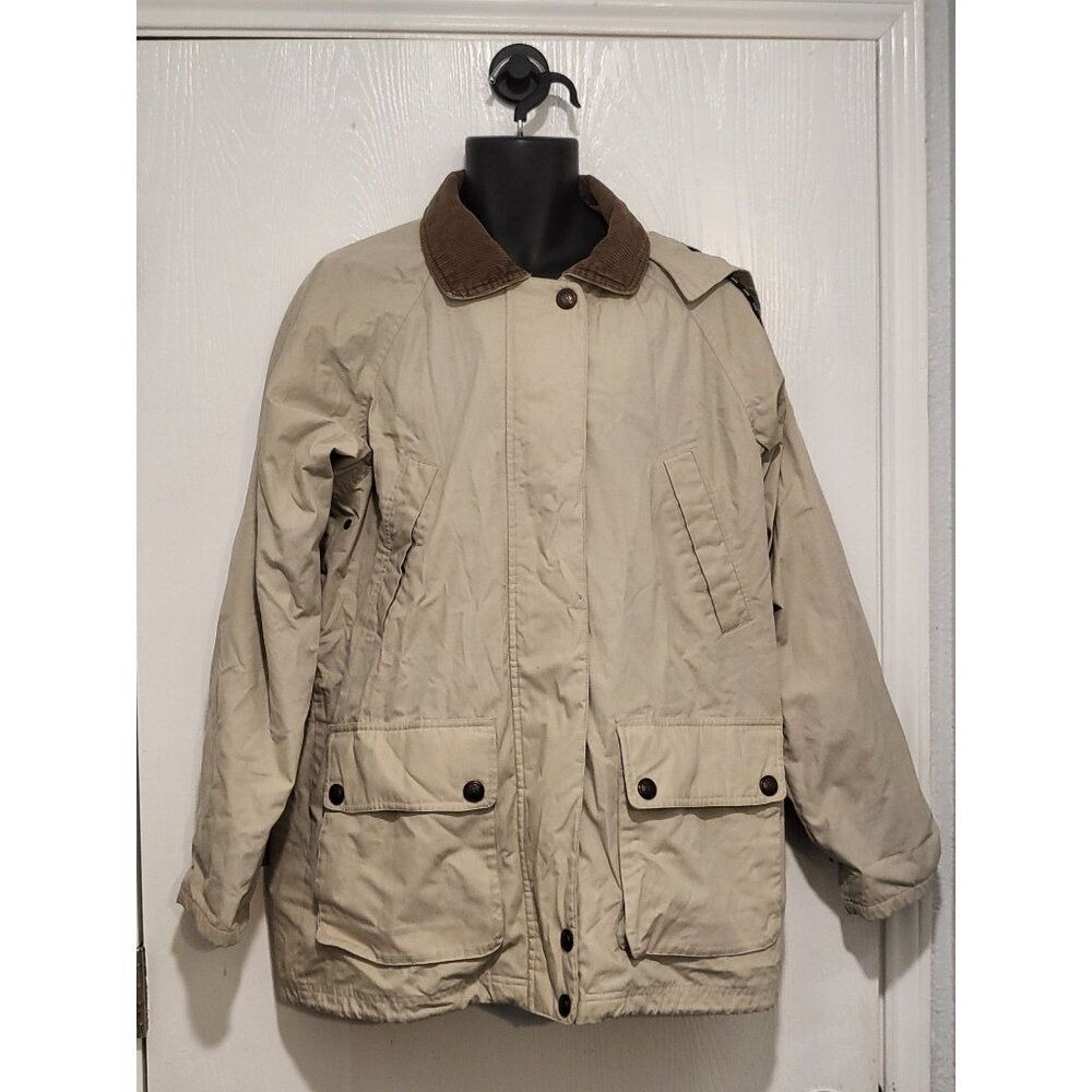 Vintage Pacific Trail Barn Chore Coat Men Sz M Tan Full Zip Hood Corduroy Collar